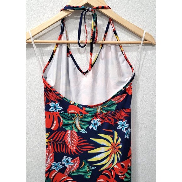 Shein Tropical Floral Maxi Halter Dress with Adjustable Tie & Side Slit Size S - Picture 6 of 12